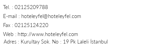 Hotel Eyfel telefon numaralar, faks, e-mail, posta adresi ve iletiim bilgileri